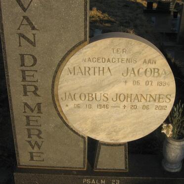 MERWE Jacobus Johannes, van der 1946-2012 &amp; Martha Jacoba 1952-1994