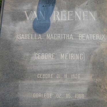 REENEN Isabella Magritha Beaterix, van nee MEIRING 1906-1988