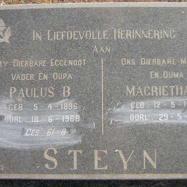 STEYN Paulus B. 1896-1968 &amp; Magrietha C. 1904-1993
