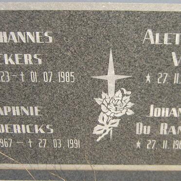 VICKERS Johannes 1923-1985 &amp; Aletta Francina 1933-1997