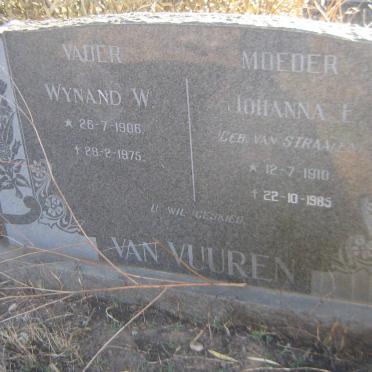 VUUREN Wynand W., van 1906-1975 &amp; Johanna E.  VAN STRAATEN 1910-1985