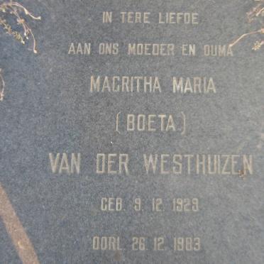 WESTHUIZEN Magritha Maria, van der 1929-1983