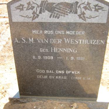 WESTHUIZEN A.S.M., van der nee HENNING 1909-1961