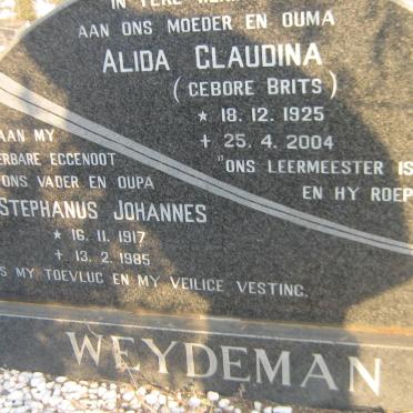 WEYDEMAN Stephanus Johannes 1917-1985 &amp; Alida Gloudina BRITS 1925-2004