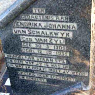SCHALKWYK Hendrina Johanna, van nee VAN ZYL 1905-1935
