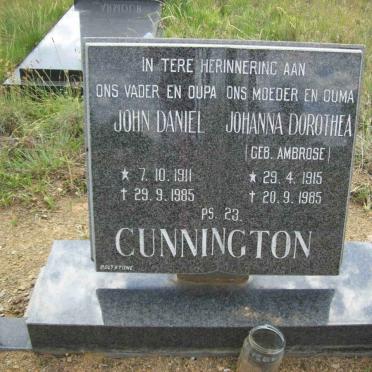 CUNNINGTON John Daniel 1911-1985 &amp; Johanna Dorothea AMBROSE 1915-1985