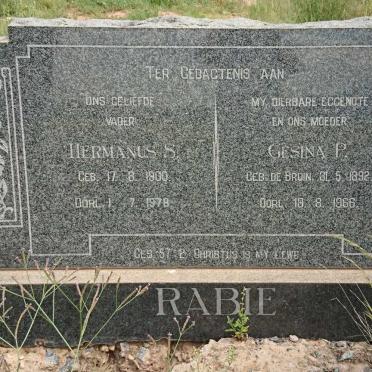 RABIE Hermanus S. 1900-1978 &amp; Gesina P. DE BRUIN 1892-1966