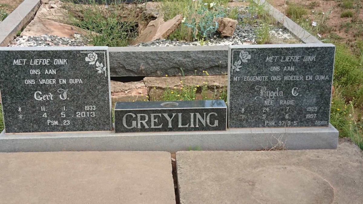 GREYLING Gert F. 1933-2013 &amp; Engela C. RABIE 1929-1997