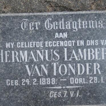 TONDER Hermanus Lambertus, van 1888-1940
