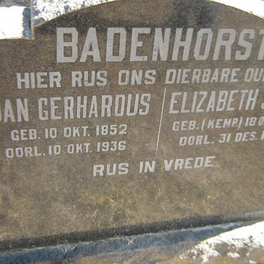 BADENHORST Jan Gerhardus 1852-1936 &amp; Elizabeth Jozina KEMP 1870-1935