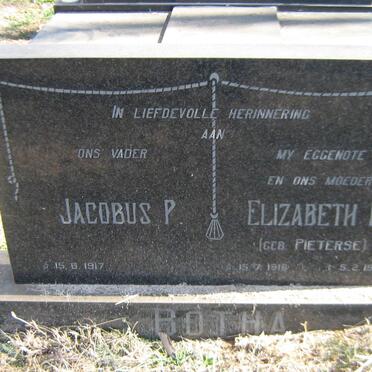 BOTHA Jacobus P. 1917- &amp; Elizabeth M. PIETERSE 1916-1983