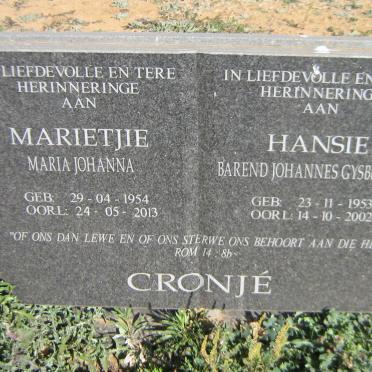 CRONJÉ Barend Johannes Gysbertus 1953-2002 &amp; Maria Johanna 1954-2013