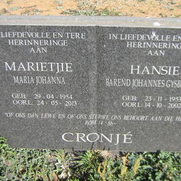 CRONJÉ Barend Johannes Gysbertus 1953-2002 &amp; Maria Johanna 1954-2013