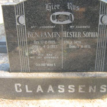 CLAASSENS Benjamin 1905-1957 &amp; Hester Sophia V. WYK -1975