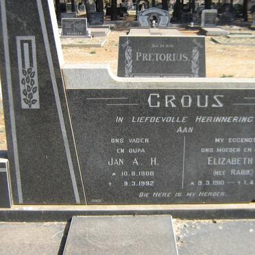 CROUS Jan A.H. 1908-1992 &amp; Elizabeth M. RABIE 1910-1976