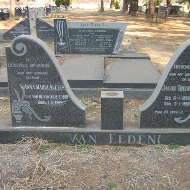 EEDEN Jacob Theodorus, van 1899-1966 &amp; Anna Maria Aletta VAN DE VENTER 1909-1968