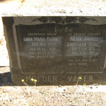 FAURIE Pieter Andries Christiaan 1870-1947 &amp; Anna Maria VAN WYK 1882-1951