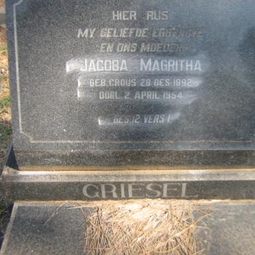GRIESEL Jacoba Magritha nee CROUS 1892-1954