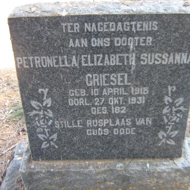 GRIESEL Petronella Elizabeth Sussanna 1915-1931