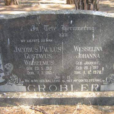 GROBLER Jacobus Paulus Gustavus Wilhelmus 1913-1965 &amp; Wesselina Johanna JOUBERT 1917-1970
