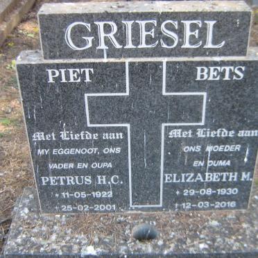 GRIESEL Petrus H.C. 1922-2001 &amp; Elizabeth M. 1930-2016