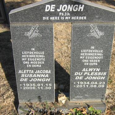 JONGH Alwyn du Plessis, de 1934-2011 &amp; Aletta Jacoba Susanna 1935-2006