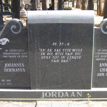 JORDAAN Johannes Hermanus 1913-2001 &amp; Anna Maria Charlotta nee SWANEPOEL 1923-1997
