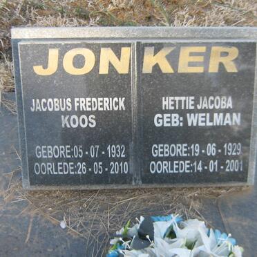 JONKER Jacobus Frederick 1932-2010 &amp; Hettie Jacoba WELMAN 1929-2001