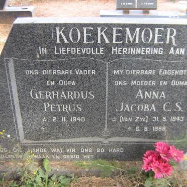 KOEKEMOER Gerhardus Petrus 1940- &amp; Anna Jacoba C.S. VAN ZYL 1943-1988