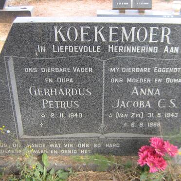 KOEKEMOER Gerhardus Petrus 1940- &amp; Anna Jacoba C.S. VAN ZYL 1943-1988