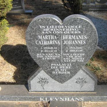 KLEYNHANS Hermanus Johannes 1924-2005 &amp; Martha Catharina 1928-2012