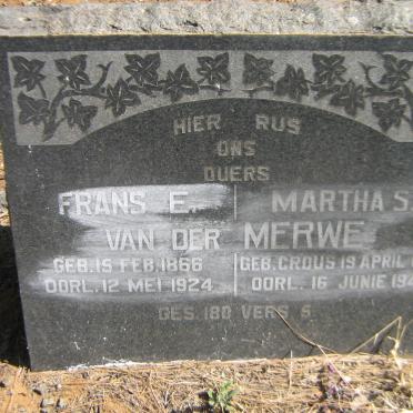 MERWE Frans E., van der 1866-1924 &amp; Martha S. I. CROUS 1868-1948