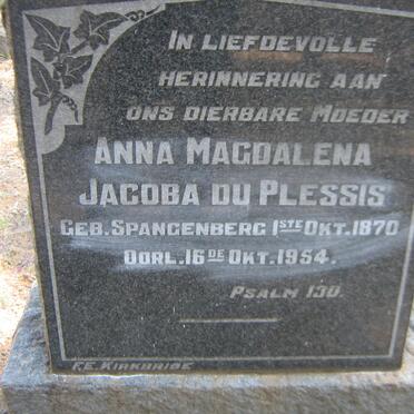 PLESSIS Anna Magdalena Jacoba, du nee SPANGENBERG 1870-1954