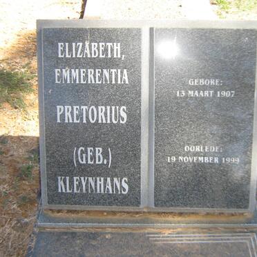 PRETORIUS Elizabeth Emmerentia nee KLEYNHANS 1907-1999