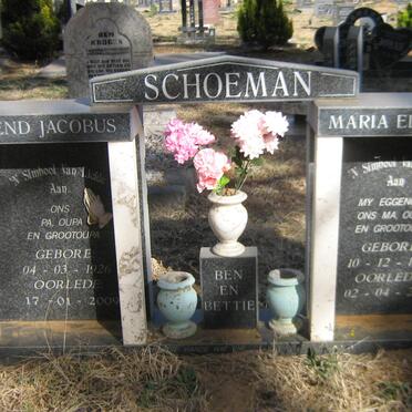 SCHOEMAN Barend Jacobus 1926-2009 &amp; Maria Elizabeth 1926-2001