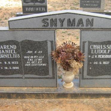 SNYMAN Barend Daniel Cornelius 1933-1990 &amp; Chrissie Ludolf J.V. RENSBURG 1937-