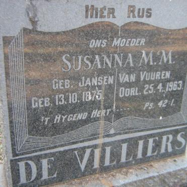 VILLIERS Susanna M.M., de nee JANSEN VAN VUUREN 1875-1963