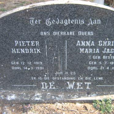 WET Pieter Hendrik, de 1919-1981 &amp; Anna Christina Maria Jacomina BESTER 1921-1981