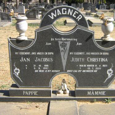 WAGNER Jan Jacobus 1916-1997 &amp; Judith Christina VAN DE VENTER 1923-2005