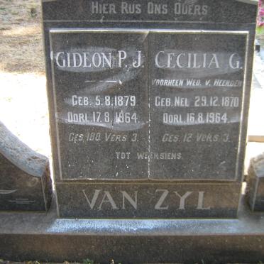 ZYL Gideon P. J., van 1879-1964 &amp; Cecilia G. voorheen VAN HEERDEN nee NEL 1870-1964
