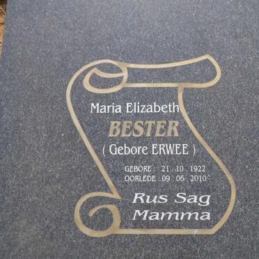 BESTER Maria Elizabeth nee ERWEE 1922-2010