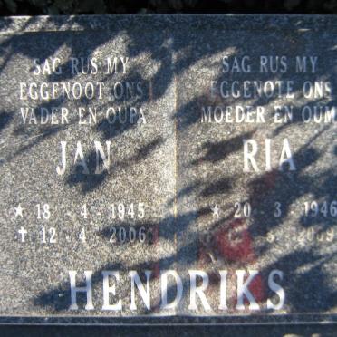 HENDRIKS Jan 1945-2006 &amp; Ria 1946-2009
