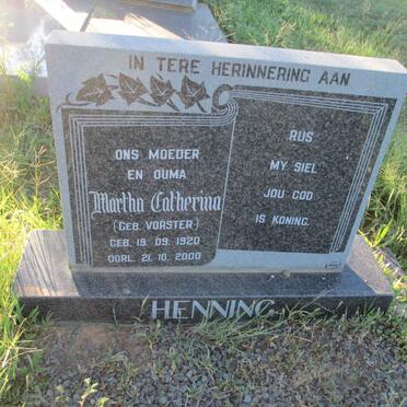 HENNING Martha Catherina nee VORSTER 1920-2000