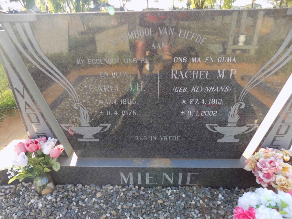 MIENIE Carel J.H. 1905-1975 &amp; Rachel M.P. KLYNHANS 1913-2002