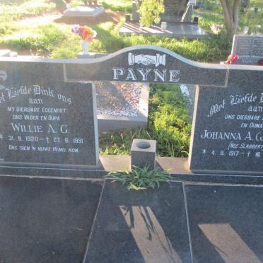 PAYNE Willie A.G. 1920-1991 &amp; Johanna A. SLABBERT 1917-2012