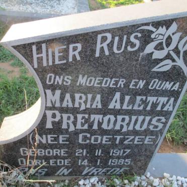 PRETORIUS Maria Aletta nee COETZEE 1917-1985