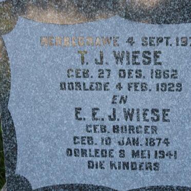 WIESE T.J. 1862-1929 &amp; E.E.J. BURGER 1874-1941