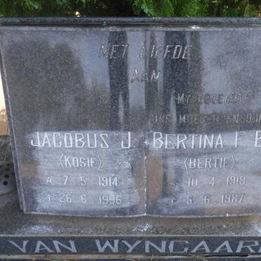 WYNGAARD Jacobus J., van 1914-1996 &amp; Bertina F.B. 1919-1987