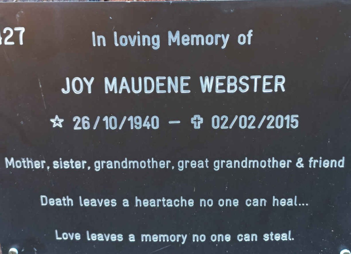 WEBSTER Joy Maudene 1940-2015