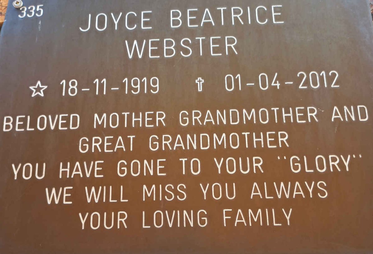 WEBSTER Joyce Beatrice 1919-2012